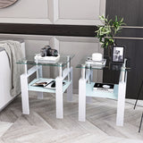 Set of 2, Modern Tempered Glass Tea Table Coffee Table End Table, Square Table for Living Room, Transparent/White - V.I.P Digital Presence