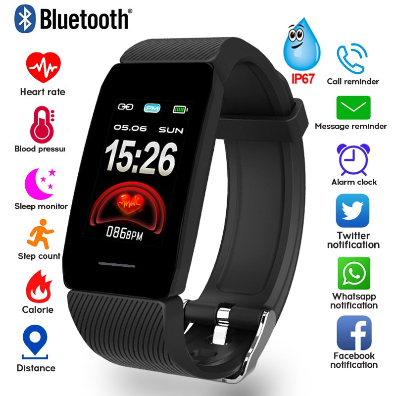 1.14 Pulsera inteligente con monitor de ritmo cardíaco, presión arterial y clima, reloj inteligente resistente al agua para hombres, mujeres y niños.