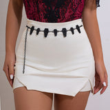 Dark style skull cross body chain, retro carved alloy single circle waist chain - V.I.P Digital Presence