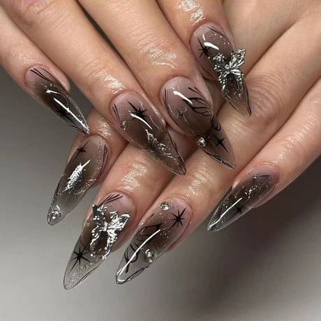 Bow wear manicure long almond nails fake nails - V.I.P Digital Presence