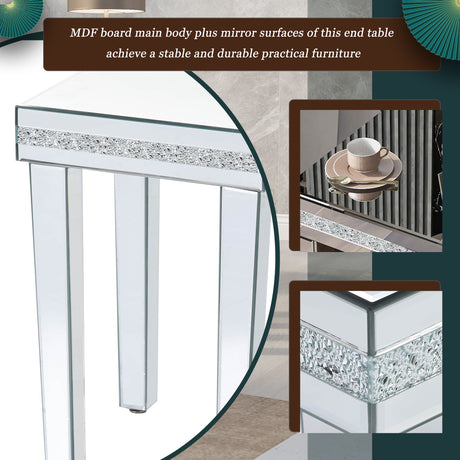 ON-TRANS glass mirror edge table, easy to assemble crystal design and adjustable height leg edge table, silver - V.I.P Digital Presence
