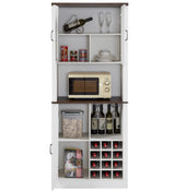 76 Inch Tall Farmhouse Kitchen Faux Rattan Wine Cabinet, Kitchen Bar Cabinet with Square Compartments and Shelves - V.I.P Digital Presence
