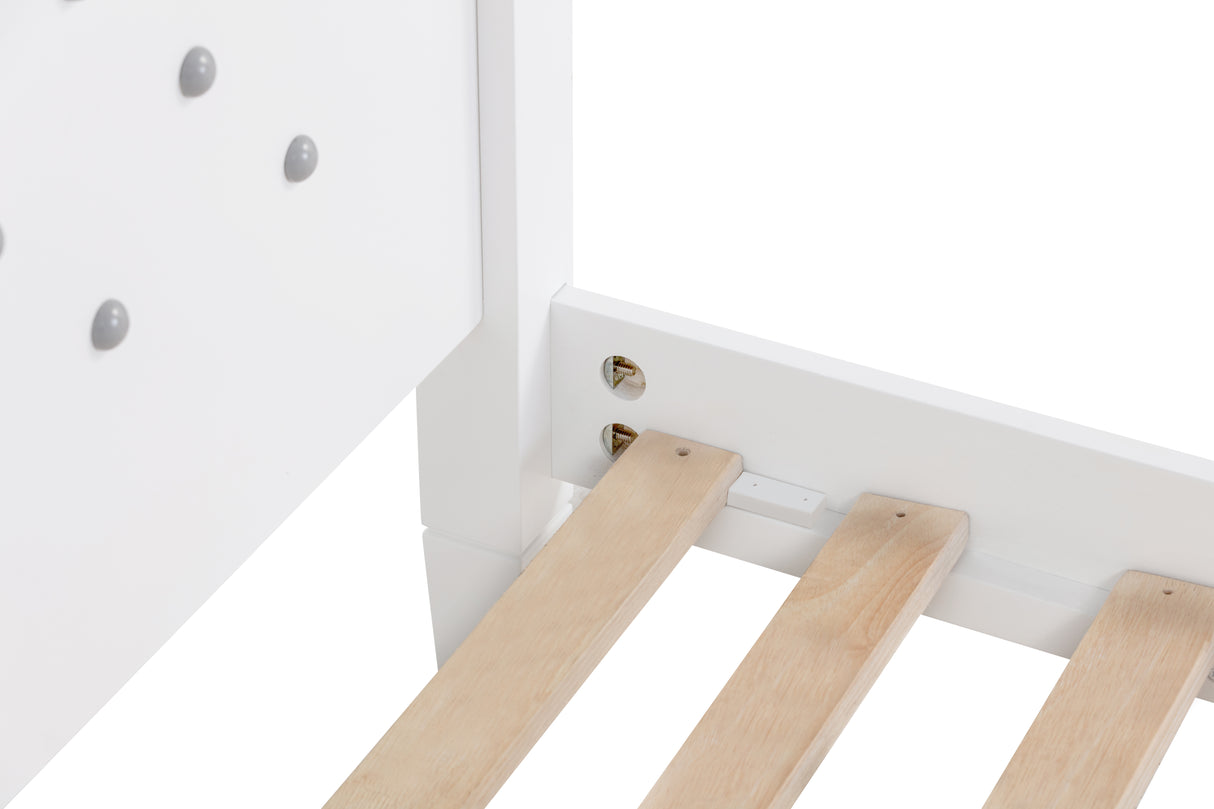 Twin Bed with Button-Decoration Headboard, with Bed Slats,White - V.I.P Digital Presence