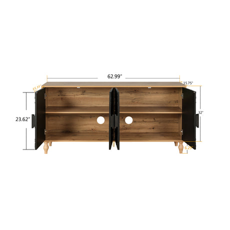 Black Carved Symmetrical Design Door And Wood Coloured Frame For TV Stand Table,Living Room ,Entryway - V.I.P Digital Presence