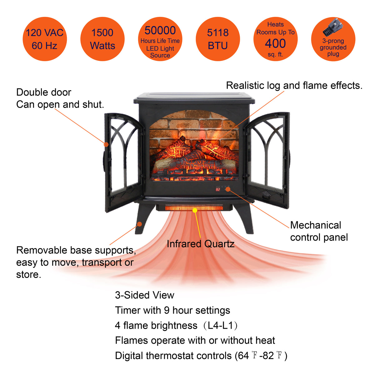 24 inch 3D Infrared Electric Stove with remote control - V.I.P Digital Presence