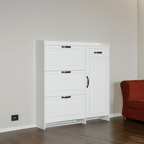 White color shoe cabinet with 4 doors 1 drawers,PVC door with shape ,large space for storage - V.I.P Digital Presence