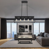 5-light farmhouse pendant light, metal pendant light island fixture, modern rectangular island light, pure black (no bulb) - V.I.P Digital Presence