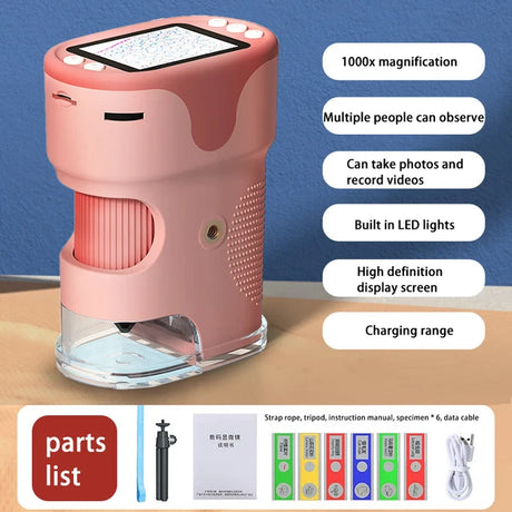 Pocket Microscope Display Montessori Handheld LED Light Biology Magnification Outdoor Students Teaching Gifts Children Stem Toys - V.I.P Digital Presence