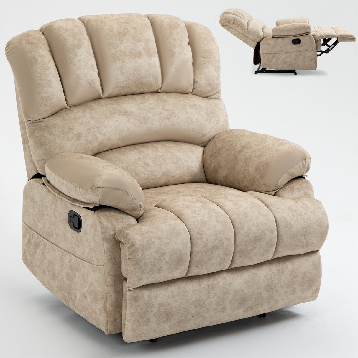 Large Manual Recliner Chair in Fabric for Living Room, Beige - V.I.P Digital Presence