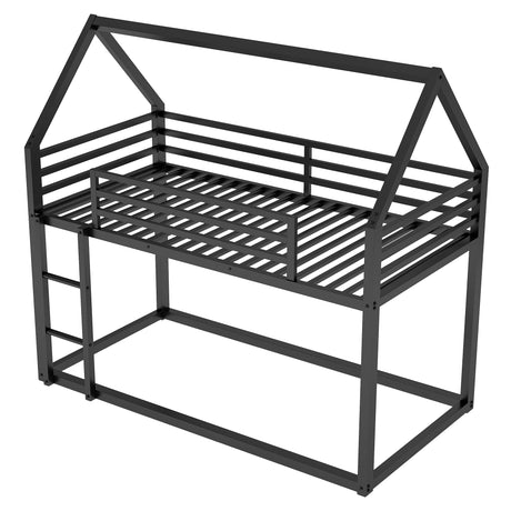 Twin over Twin House Bunk Bed with Built-in Ladder,Black - V.I.P Digital Presence
