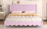 Queen Size Wood Platform Bed Frame, Retro Style Bed with Rectangular Headboard,No Need Box Spring,Pink - V.I.P Digital Presence
