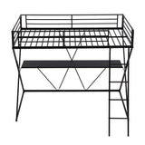 Twin Size Loft Bed with Desk Ladder and Full-Length Guardrails  X-Shaped Frame Black