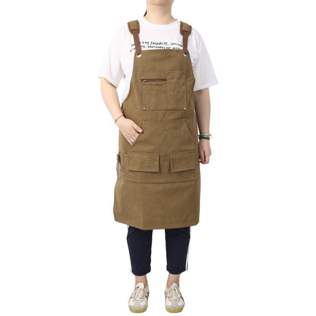 Long heavy-duty canvas tool apron, carpenter apron, carpenter 16 ounces, fully adjustable, no need for waxing - V.I.P Digital Presence