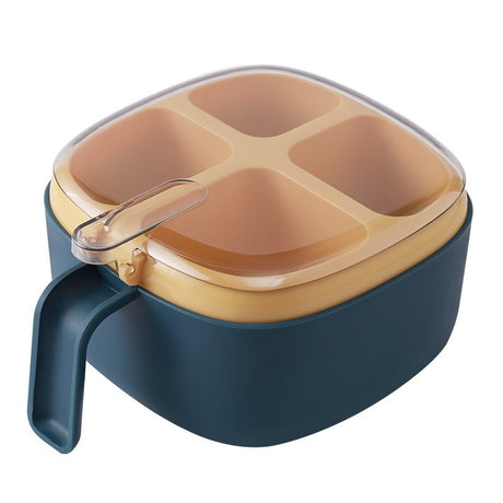 Kitchen supplies press type seasoning box contrasting color four grid seasoning box transparent lid with spoon - V.I.P Digital Presence