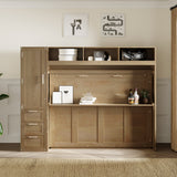 Full Size Murphy Bed with Wardrobe, Drawers and Open Shelves, Antique Grey - V.I.P Digital Presence