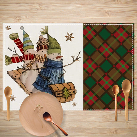 Christmas sled linen placemat Christmas colored checkered printed table mat restaurant decoration insulation mat - V.I.P Digital Presence