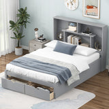 Full Size Platform Bed with Storage Headboard and 2 Drawers, Gray - V.I.P Digital Presence