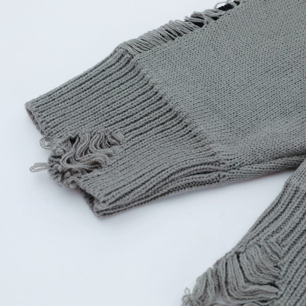 Trendy Lazy Crochet Hole Sweater Men's Round Neck Knitwear Loose Long Sleeve Casual Pullover - V.I.P Digital Presence