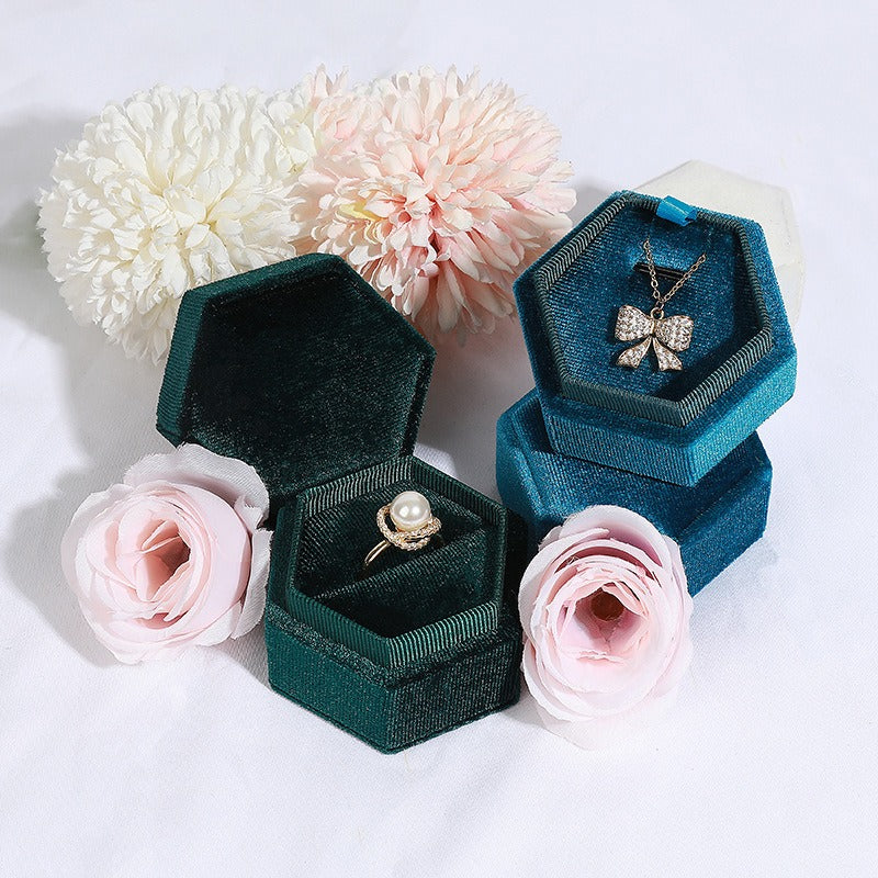 Hexagonal jewelry box, high-end Korean velvet ring earring box, jewelry box, jewelry packaging box - V.I.P Digital Presence