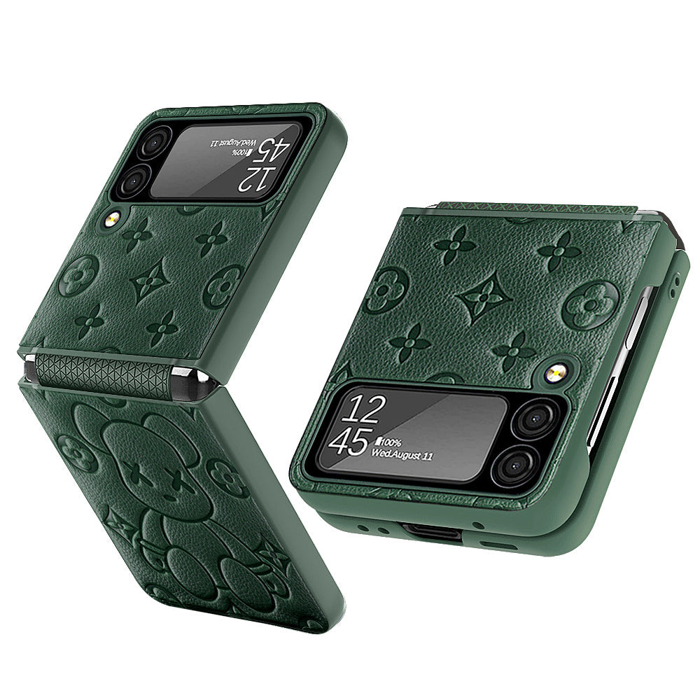Suitable for Galaxy Samsung Z Flip3 Phone Case Violent Bear Hinge Flip3 Protective Cover Plain Leather Folding Screen
