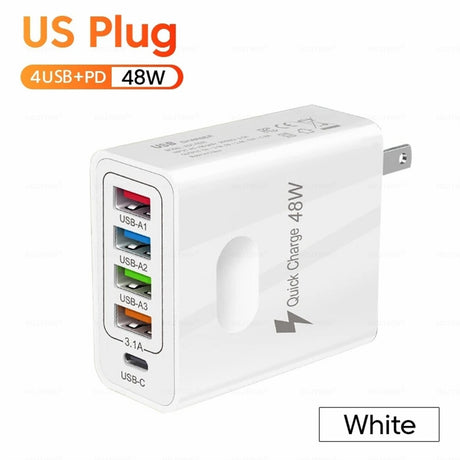 4USB charger, five in one charger, 48W multi interface charger, PD fast charging charger, 4U+PD - V.I.P Digital Presence