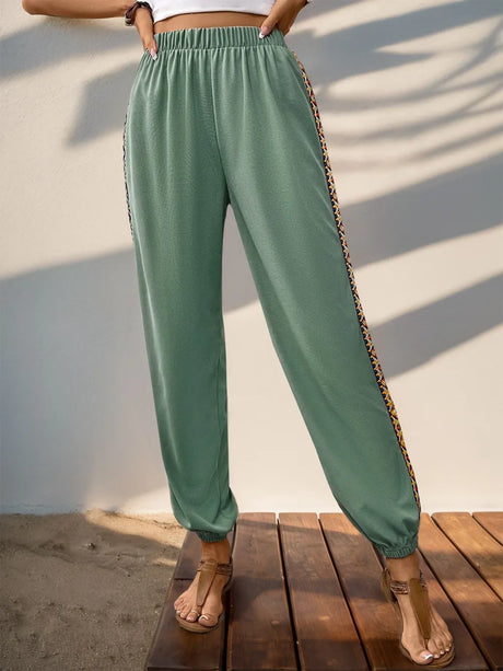 Perfee Weave Band Patchwork Elastic Waist Joggers - V.I.P Digital Presence