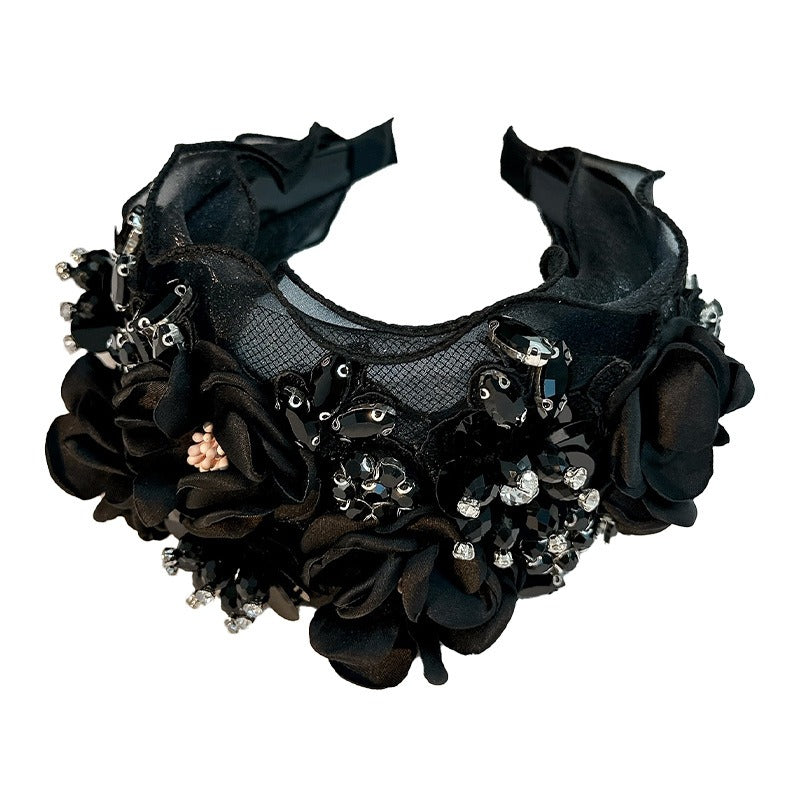 Fabric Flower Heavy Industry Wide Edge Crystal Headband Headband - V.I.P Digital Presence