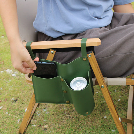 Camping chair leather storage bag mobile phone beer beverage storage bag outdoor chair side bag miscellaneous storage - V.I.P Digital Presence