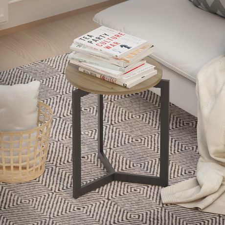 19.68''H Round Side Table, Round Accent End Table with Sturdy Metal Frame, Round Nightstand, for Living Room, Brown - V.I.P Digital Presence