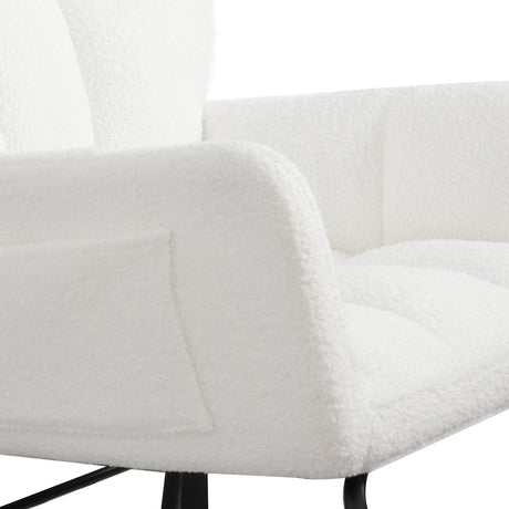 Teddy fabric rocking chair, cushioned rocking chair with high backrest, modern rocking chair, white - V.I.P Digital Presence