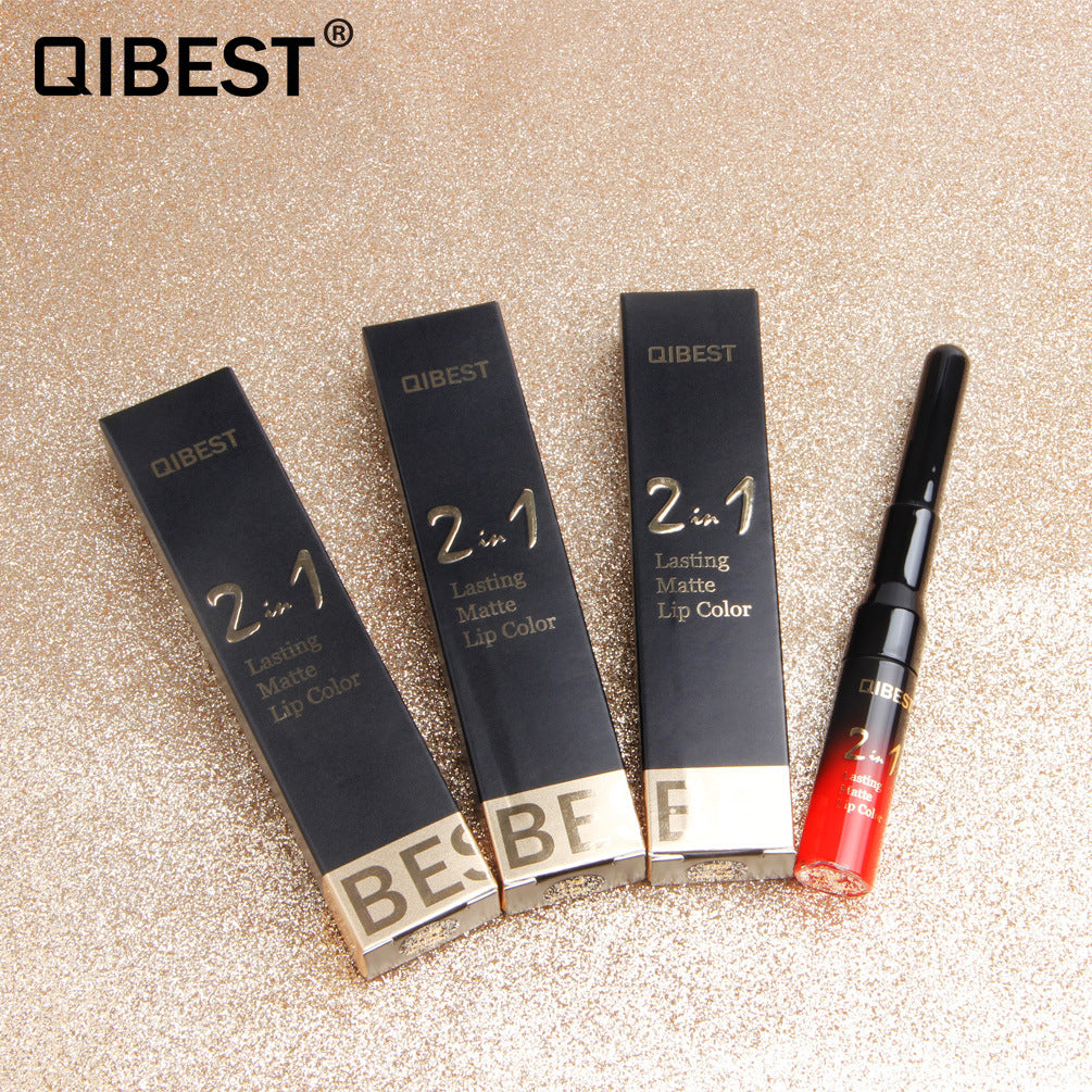 QIBEST2 In 1 Lip Gloss + Lip Pencil Matte Non Stick Liquid Lipstick Double Head Lip Gloss Pen - V.I.P Digital Presence