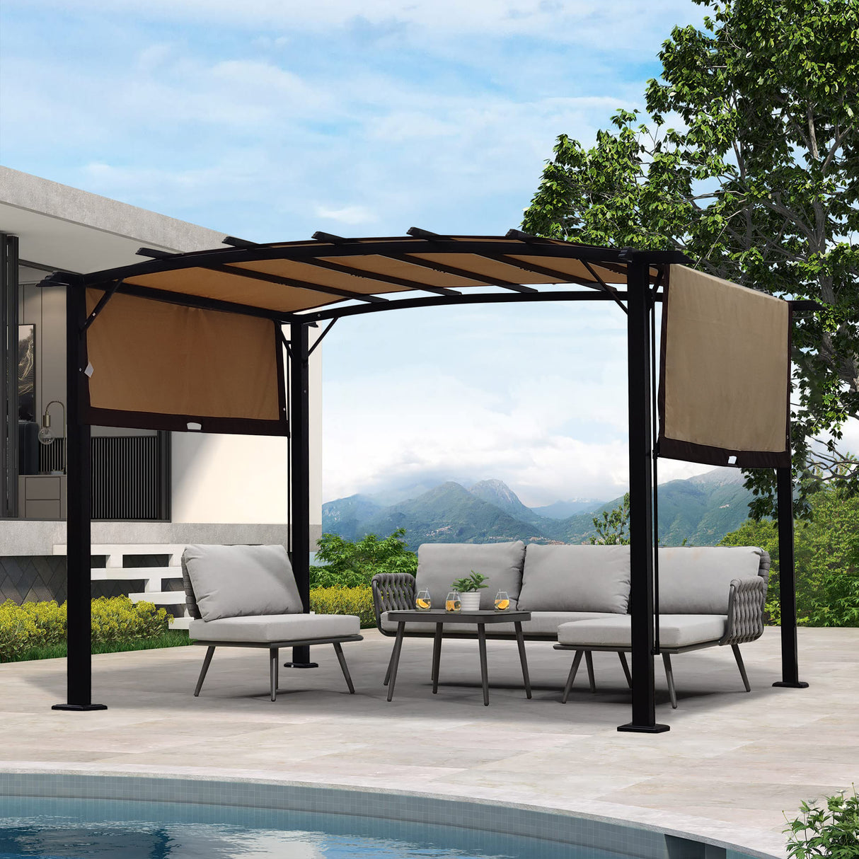 12 x 9 Ft Outdoor Pergola Patio Gazebo,Retractable Shade Canopy,Steel Frame Grape Gazebo,Sunshelter Pergola for Gardens - V.I.P Digital Presence