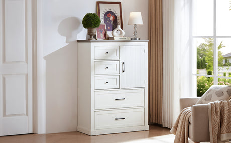 Farmhouse 5 drawer bedroom dressing table, high drawer cabinet white wooden bedroom dressing table. - V.I.P Digital Presence