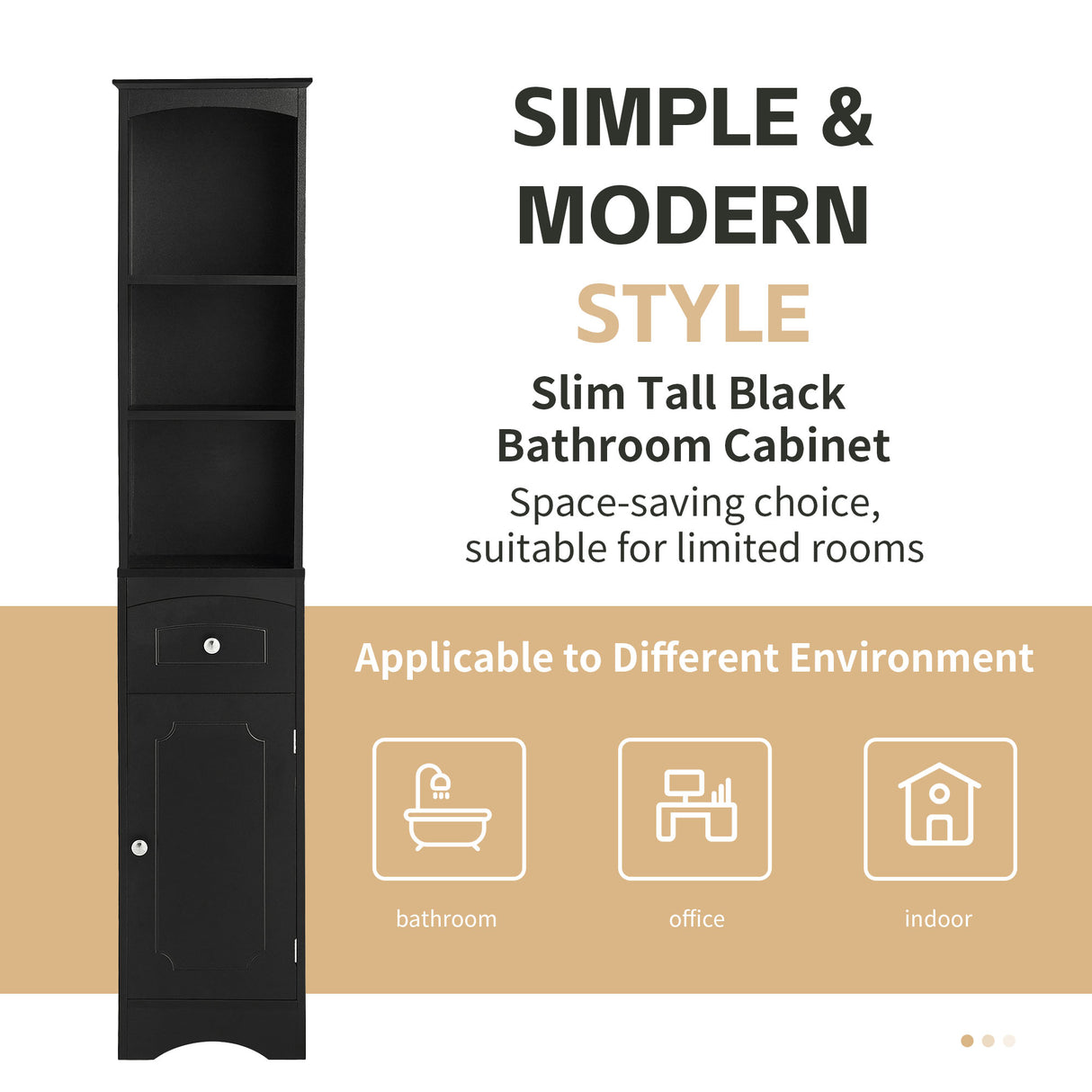 Tall Bathroom Cabinet, Freestanding Storage Cabinet with Drawer, MDF Board, Adjustable Shelf, Black - V.I.P Digital Presence