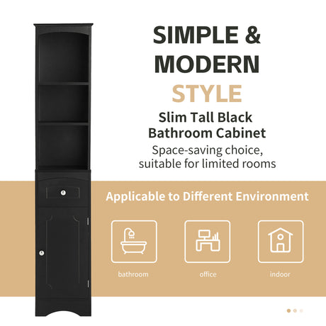 Tall Bathroom Cabinet, Freestanding Storage Cabinet with Drawer, MDF Board, Adjustable Shelf, Black - V.I.P Digital Presence
