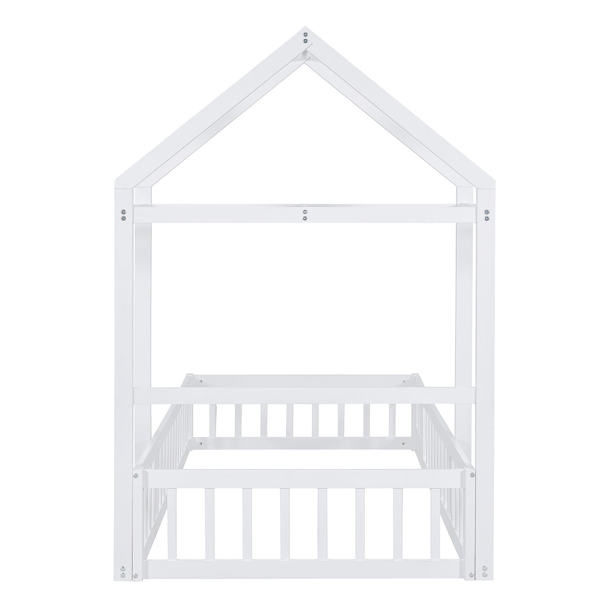Wooden Twin Size Children's Bed with Detachable Headboard and Integrated Clothes Drying Rack, White - V.I.P Digital Presence