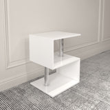 3-layer S-shaped coffee table, high gloss side table with open storage rack and USB power supply, white LED coffee table - V.I.P Digital Presence