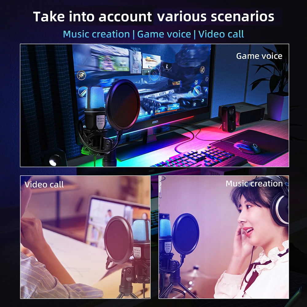 SF-666R condenser microphone RGB seven color luminous microphone with shock mount USB computer game - V.I.P Digital Presence