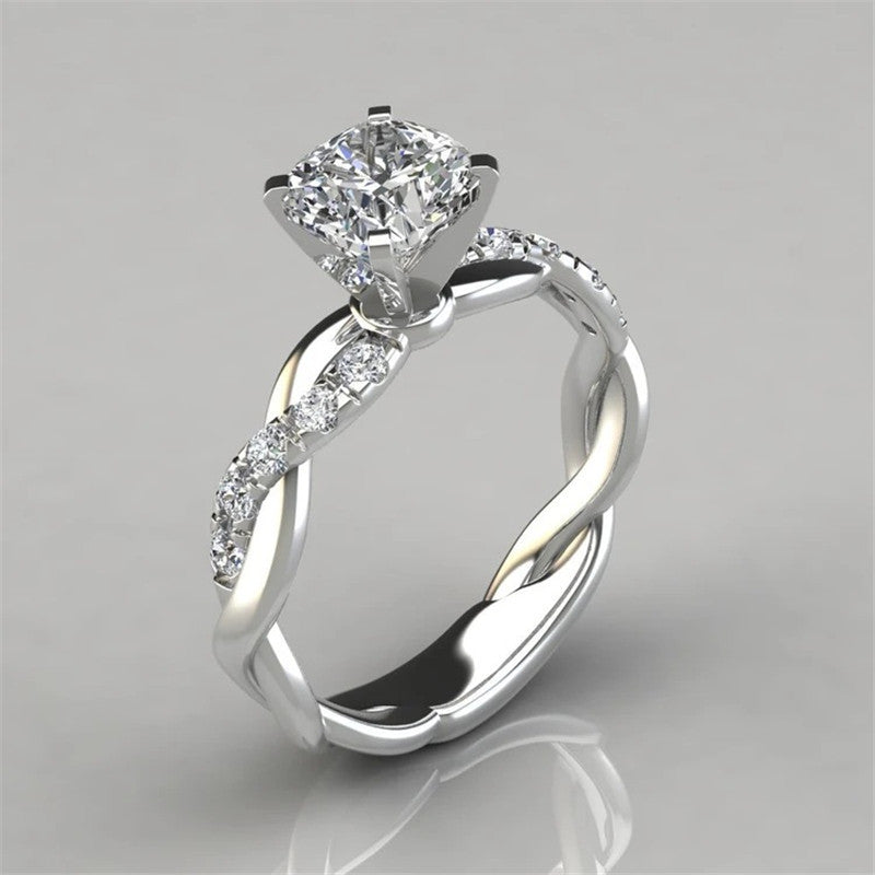 European and American jewelry 18k rose gold plated two-tone princess square diamond ring cross twist diamond ring - V.I.P Digital Presence