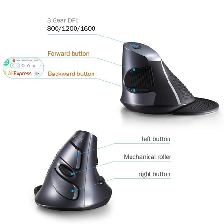 Delux M618GX Ergonomic Vertical Wireless Mouse 6 Buttons 1600DPI Optical Mouse With 3 Colors Silicon Rubber Case For PC Laptop - V.I.P Digital Presence