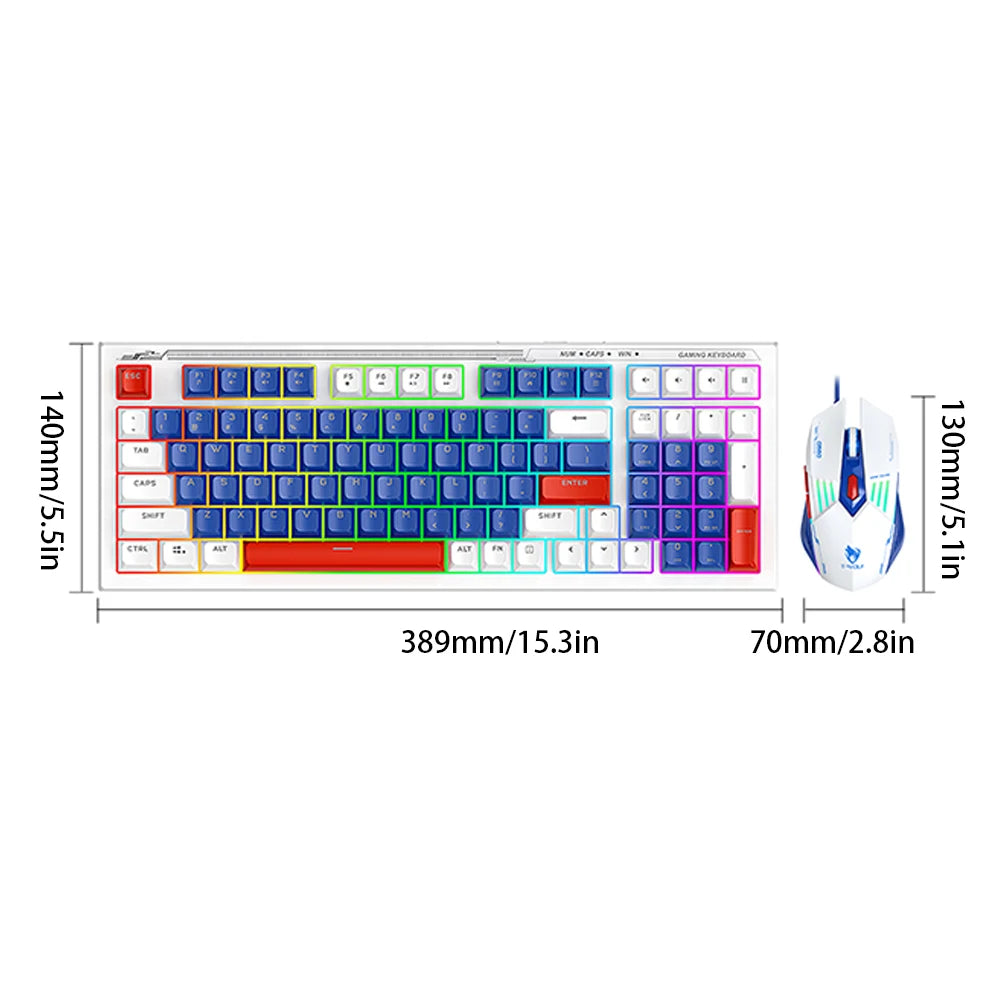 T-WOLF TF610 Keyboard and Mouse Game Keyboard and Mouse Set Mech Style Wired Esports Double Color White and Blue - V.I.P Digital Presence