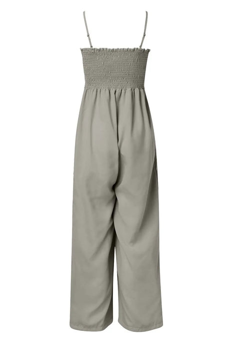 Smocked Spaghetti Strap Wide Leg Jumpsuit - V.I.P Digital Presence