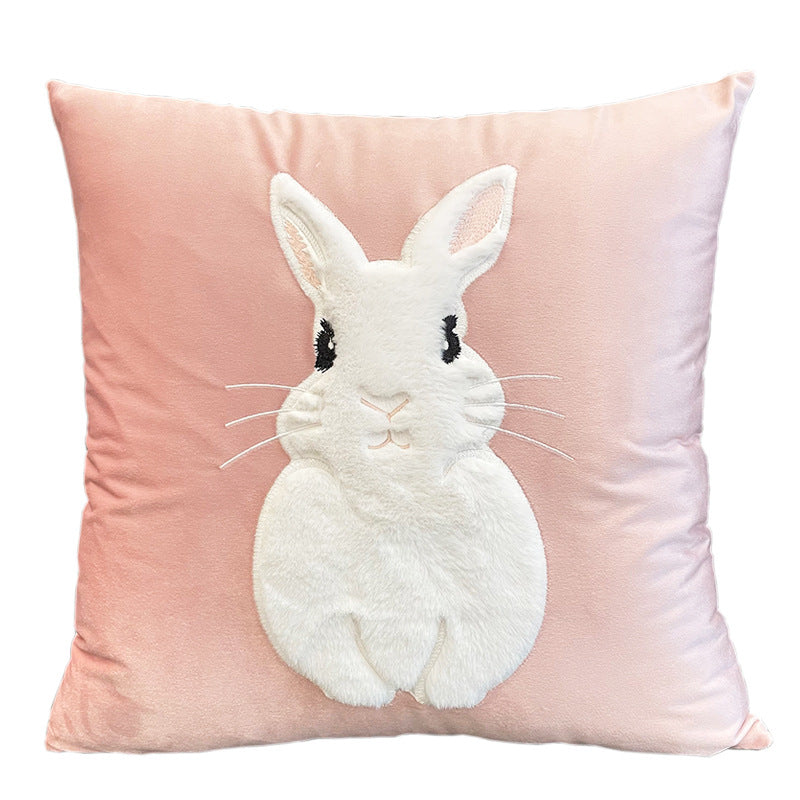 Soft Rabbit Pillow Cover Sofa Cushion Velvet Embroidered Pillow Girl's Heart Pink Cartoon Pillow Cover Cute - V.I.P Digital Presence