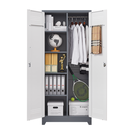 Metal storage cabinets, lockable cleaning tool cabinets, high broom tool organizers, and large storage cabinets in storage store - V.I.P Digital Presence
