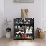 4 Layers Black Shoe Cabinet with Glass Door and Glass Layer Shoes Display Cabinet with LED light Bluetooth Control - V.I.P Digital Presence