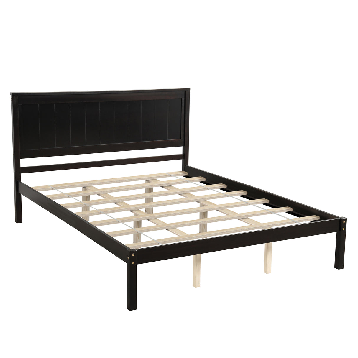 Platform Bed Frame with Headboard, Wood Slat Support  No Box Spring Needed  Queen Espresso