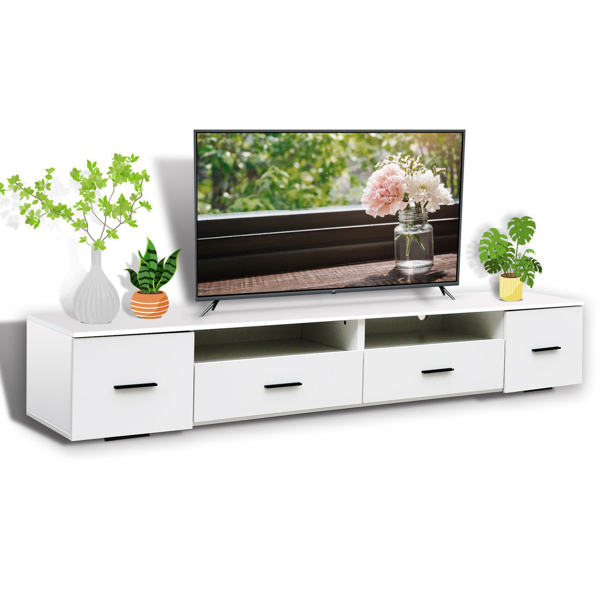 White TV Stand for Living Room Modern Entertainment Center Stand for TV Up to 90 Inch