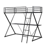 Twin Size Loft Bed with Desk Ladder and Full-Length Guardrails  X-Shaped Frame Black