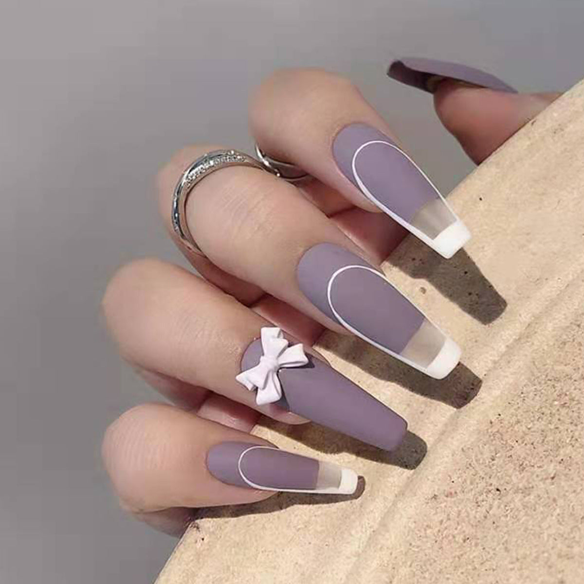 Rattan Purple French Bow Wear Manicure Finished Fake Nail Manicure Patch Nail Patch Removable Nail - V.I.P Digital Presence