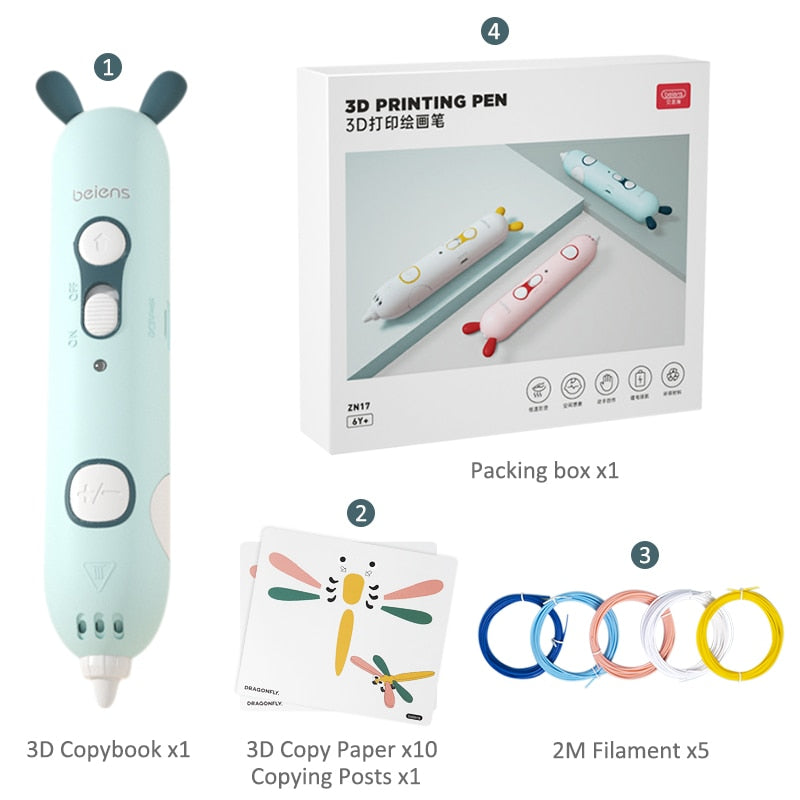 Beiens 3D Pen Creativity DIY Printing Pen Early Educational Drawing Toys ABS Filament Kids Design Drawing Pen Montessori Toys - V.I.P Digital Presence